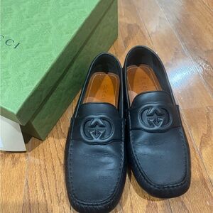 Gucci Black Leather Slip-On Loafers